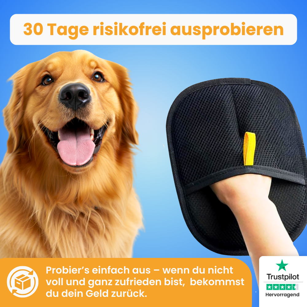 Pfoties Fellwischer entfernt zuverlässig Tierhaare von Kleidung, Sofa, Teppichen und Autositzen – wiederverwendbar, waschbar und nachhaltig.