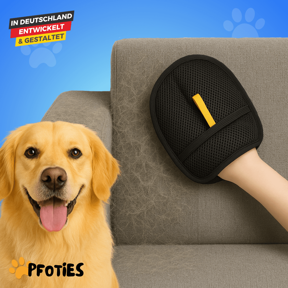 Pfoties Fellwischer entfernt zuverlässig Tierhaare von Kleidung, Sofa, Teppichen und Autositzen – wiederverwendbar, waschbar und nachhaltig.