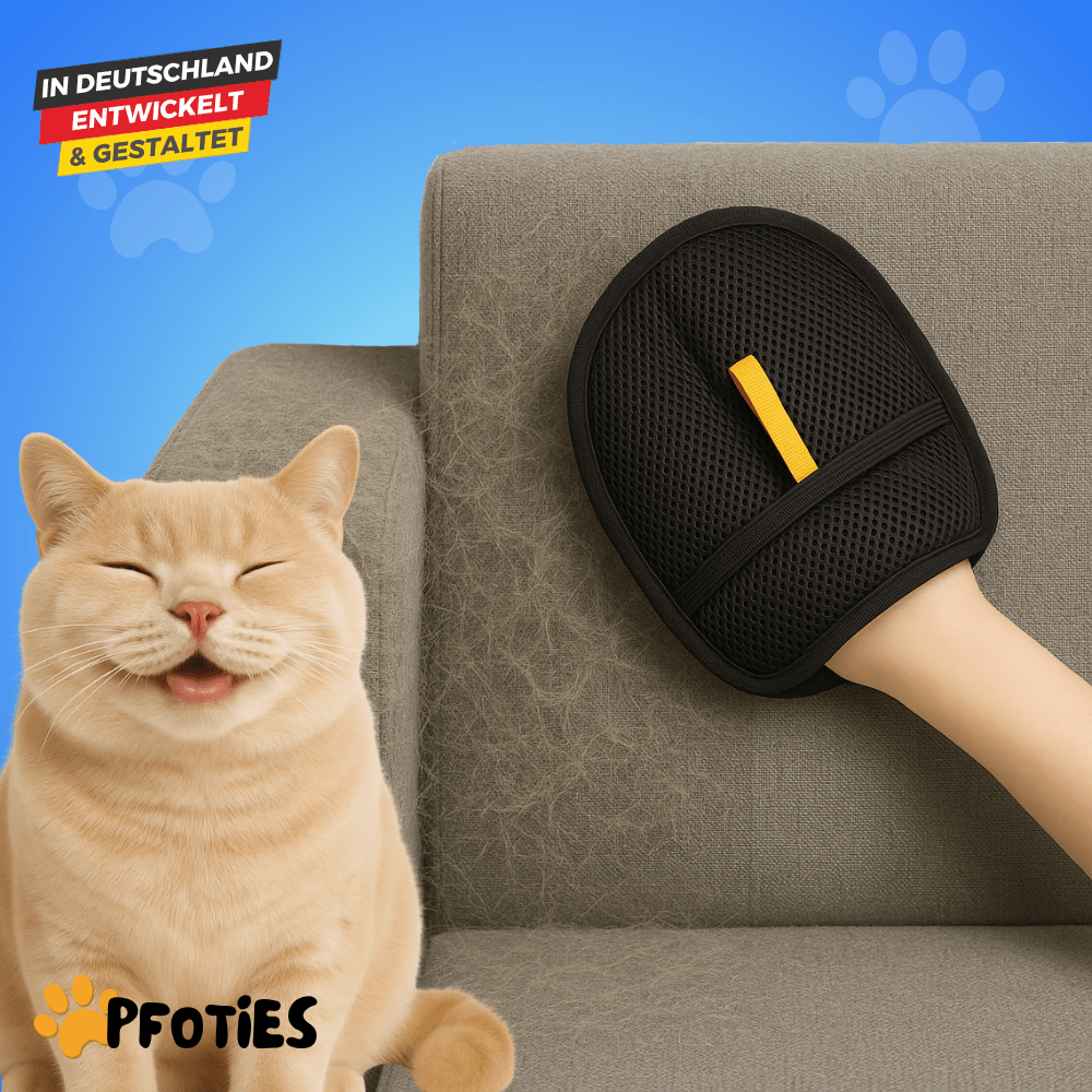 Pfoties Fellwischer entfernt zuverlässig Tierhaare von Kleidung, Sofa, Teppichen und Autositzen – wiederverwendbar, waschbar und nachhaltig.