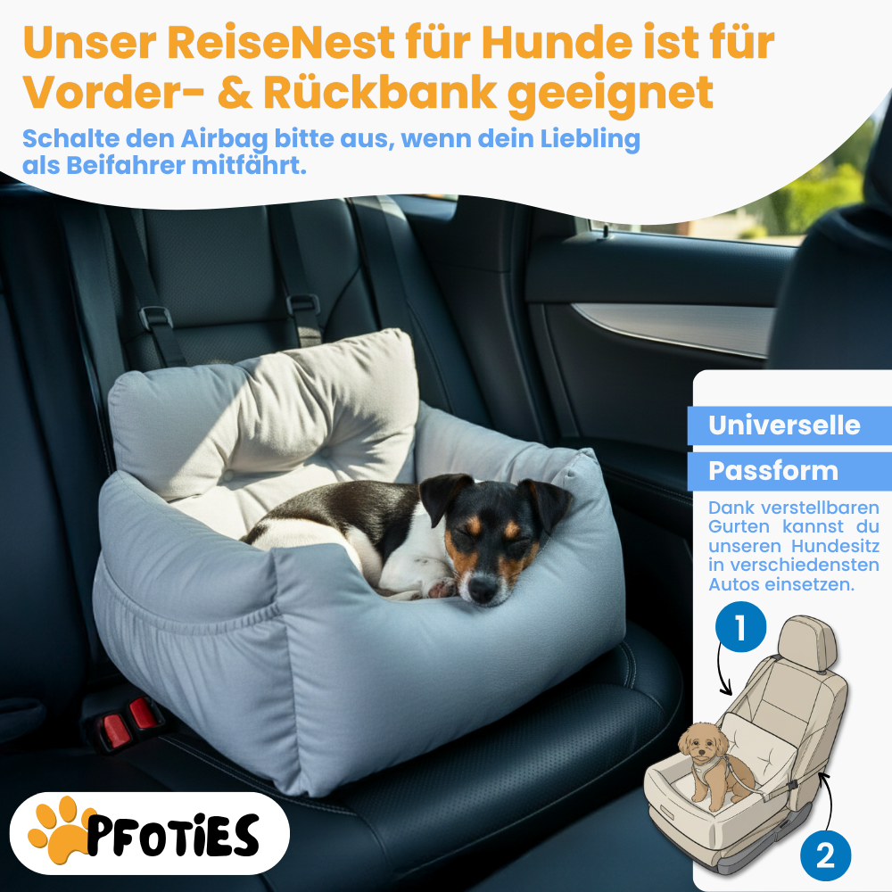 ReiseNest - Premium Hunde Autositz inkl. Sicherheitsgurt