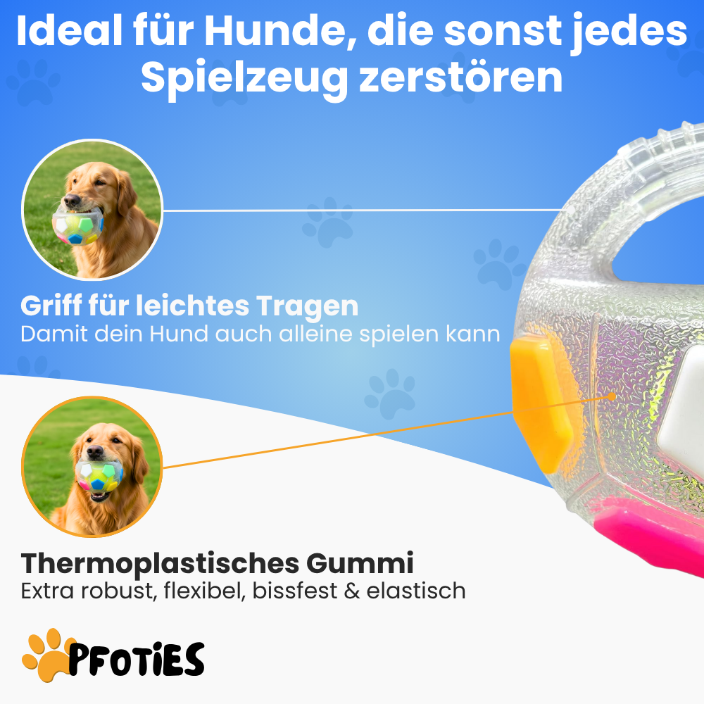 Der Pfoties® Anti-Stress-Ball ist ein robustes, beruhigendes Hundespielzeug mit stabilem Griff und sichtbarem Tennisball im Inneren. Perfekt zum Kauen, Tragen und Stressabbau – aus langlebigem TPR-Material für glückliche Hunde.