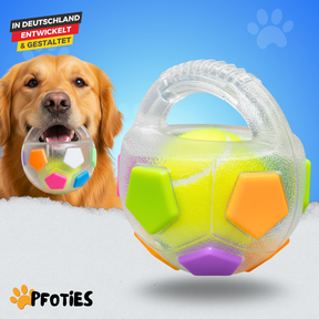 Der Pfoties® Anti-Stress-Ball ist ein robustes, beruhigendes Hundespielzeug mit stabilem Griff und sichtbarem Tennisball im Inneren. Perfekt zum Kauen, Tragen und Stressabbau – aus langlebigem TPR-Material für glückliche Hunde.