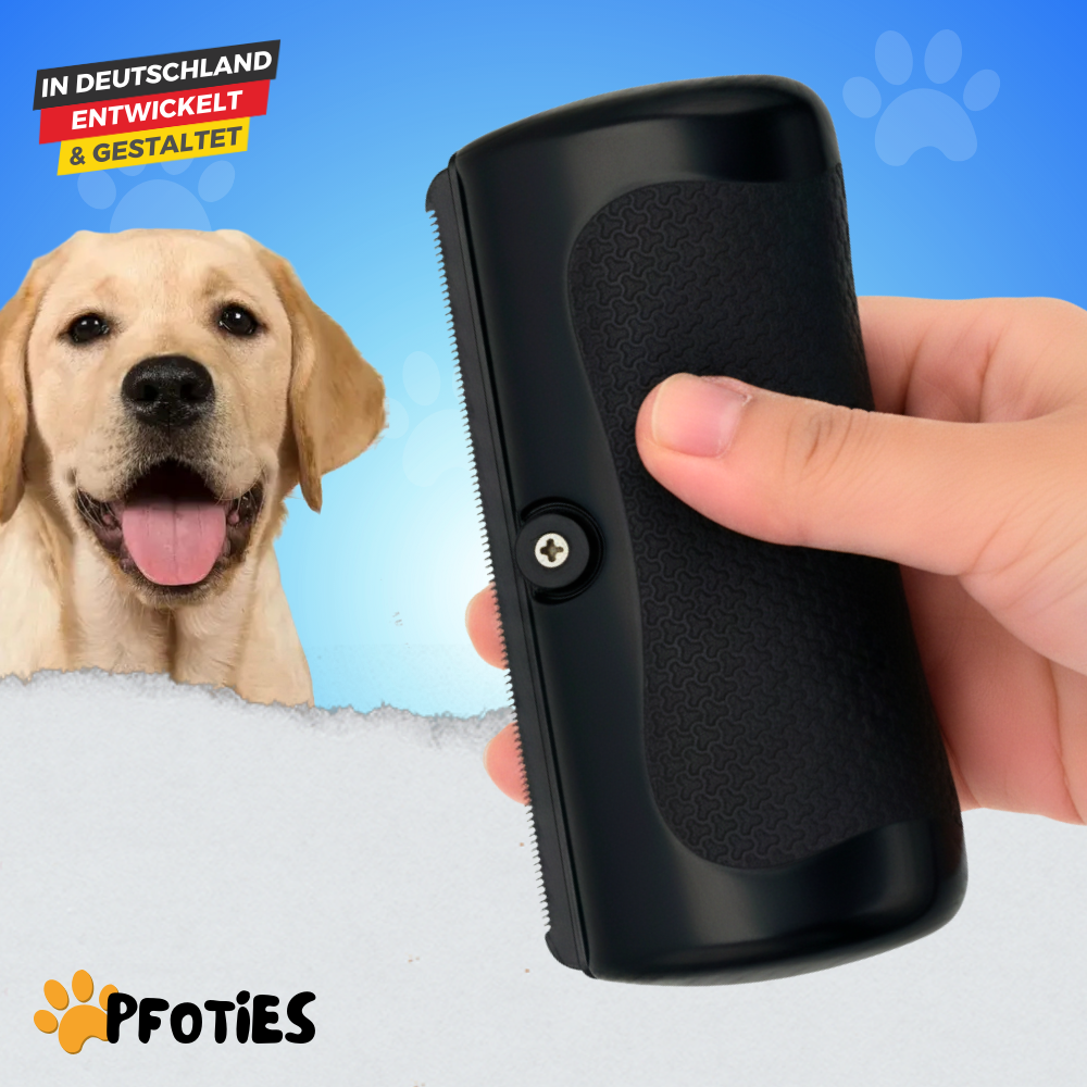 Fellbürste von Pfoties – entfernt lose Unterwolle und Verfilzungen sanft und effektiv. Geeignet für Hunde, sorgt für gepflegtes, gesundes Fell ohne Ziepen.