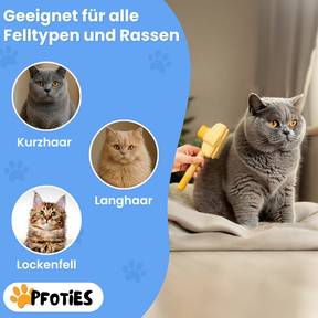 Fellklick-Bürste von Pfoties – entfernt lose Unterwolle und Verfilzungen sanft und effektiv. Geeignet für Katzen, sorgt für gepflegtes, gesundes Fell ohne Ziepen.
