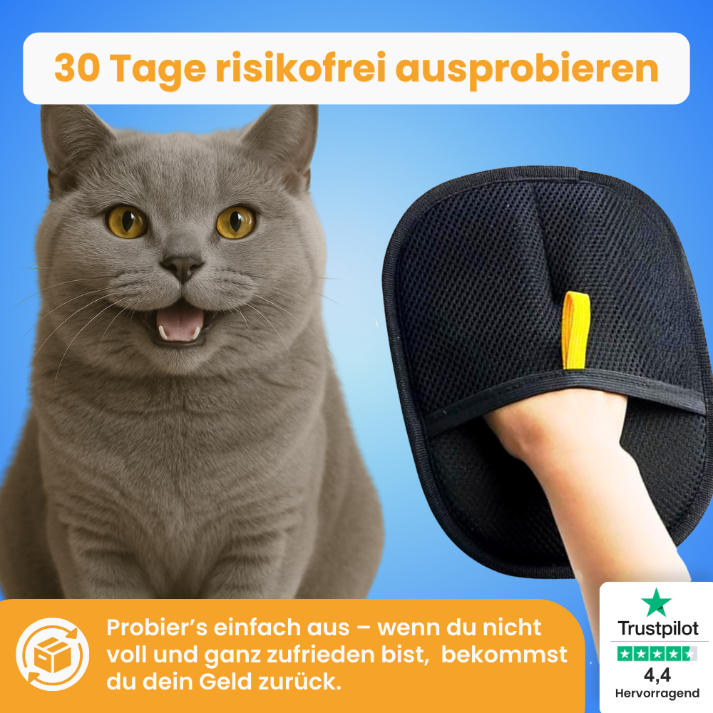 Pfoties Fellwischer entfernt zuverlässig Tierhaare von Kleidung, Sofa, Teppichen und Autositzen – wiederverwendbar, waschbar und nachhaltig.