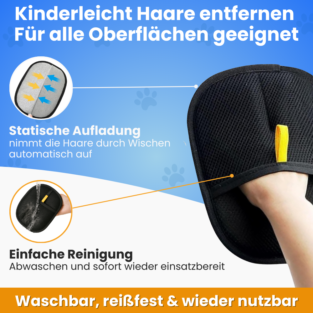 Pfoties Fellwischer entfernt zuverlässig Tierhaare von Kleidung, Sofa, Teppichen und Autositzen – wiederverwendbar, waschbar und nachhaltig.