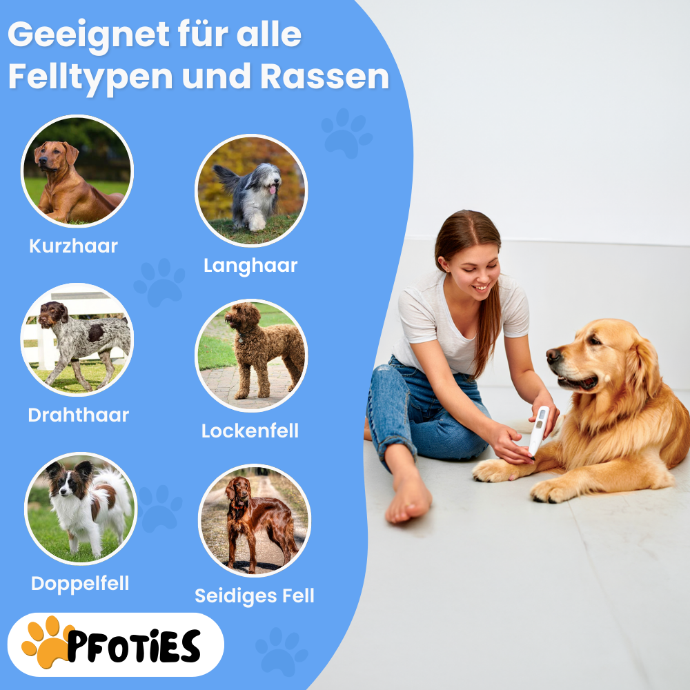 4in1 PfotenTrimmer von Pfoties – sicherer Trimmer mit runder Sicherheitsklinge für präzise Pflege. Ideal für empfindliche Körperstellen bei Hunden und Katzen, sanft & ohne Ziepen.
