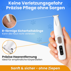 4in1 PfotenTrimmer von Pfoties – sicherer Trimmer mit runder Sicherheitsklinge für präzise Pflege. Ideal für empfindliche Körperstellen bei Hunden und Katzen, sanft & ohne Ziepen.